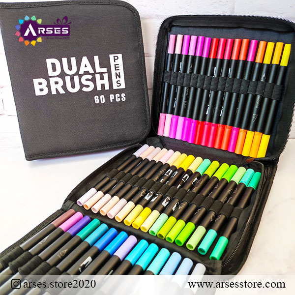 ماژیک 60 رنگ دوسر براش و نمدی کیفی PENS