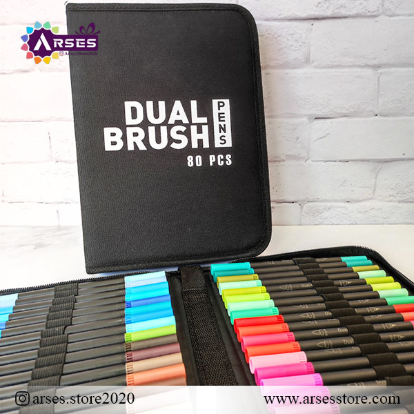 ماژیک 80 رنگ دوسر براش و نمدی کیفی PENS