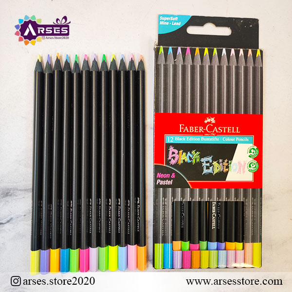 مدادرنگی 12 رنگ پاستلی فابرکاستل مدل Black Edition