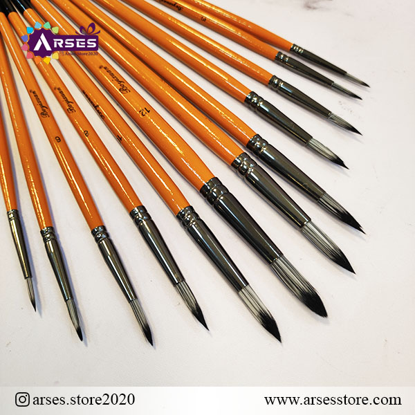 ست قلمو 12 عددی گرد دسته چوبی