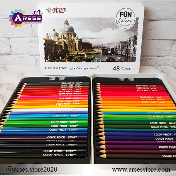 مداد رنگی 48 رنگ جعبه فلزی تیپ تاپ