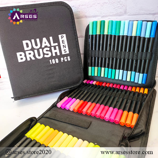 ماژیک 100 رنگ دوسر براش و نمدی کیفی PENS