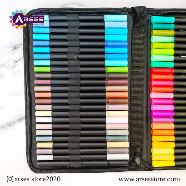 ماژیک 48 رنگ دوسر براش و نمدی کیفی PENS2