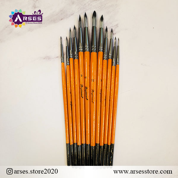 ست قلمو 12 عددی گرد دسته چوبی3