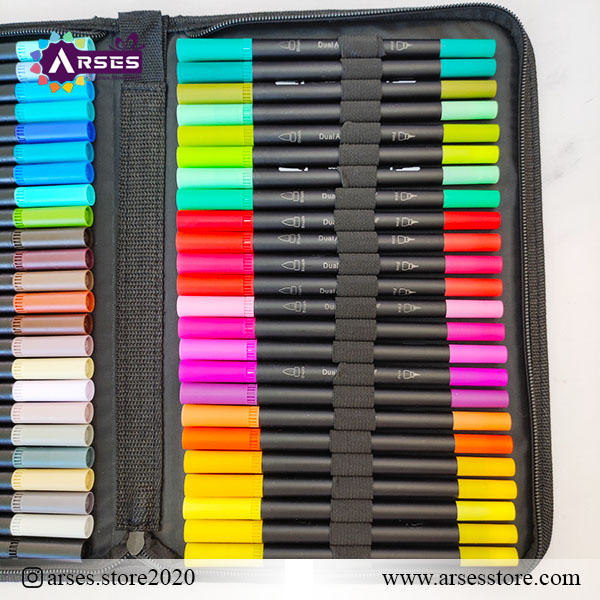 ماژیک 48 رنگ دوسر براش و نمدی کیفی PENS